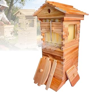 Beehive Starter Kit, Bee Hive, with Observation Window & Honey Spout, Includes Carpenter Bee House, Self-Flowing Honey Hive for Garden Pollinators