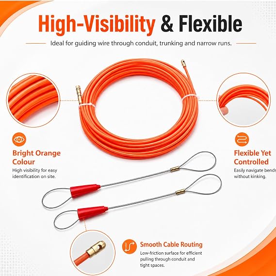 Fish Tape 10m Cable Puller,Wire Pulling Tool with 4.0mm,Wire Puller with 2 Cables Tie, Durable and Smooth Cable Fishing Tool for Electricians