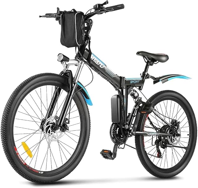 MYATU 26" Electric Bike, Foldable Mountain Bike, 36V 10.4Ah Battery, 250W Motor, Up to 38 Miles, Shimano 21 Speed, Front Suspension, Maximum Speed 25 km/h