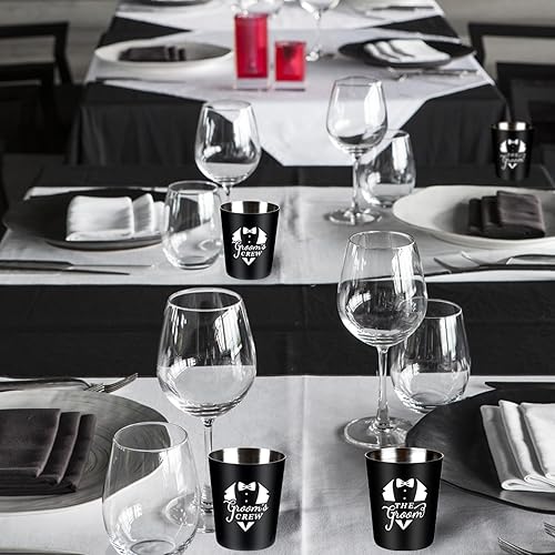 Miniatura 7 de Paquete de 16 vasos de chupito para padrinos de boda, regalos de despedida de soltero para hombres, juego de vasos de chupito de esmoquin de acero