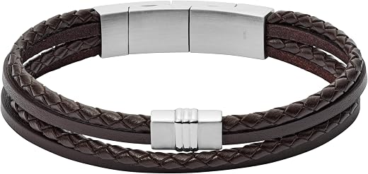 Fossil Men's Casual Stainless Steel and Genuine Leather Bracelet for Men
