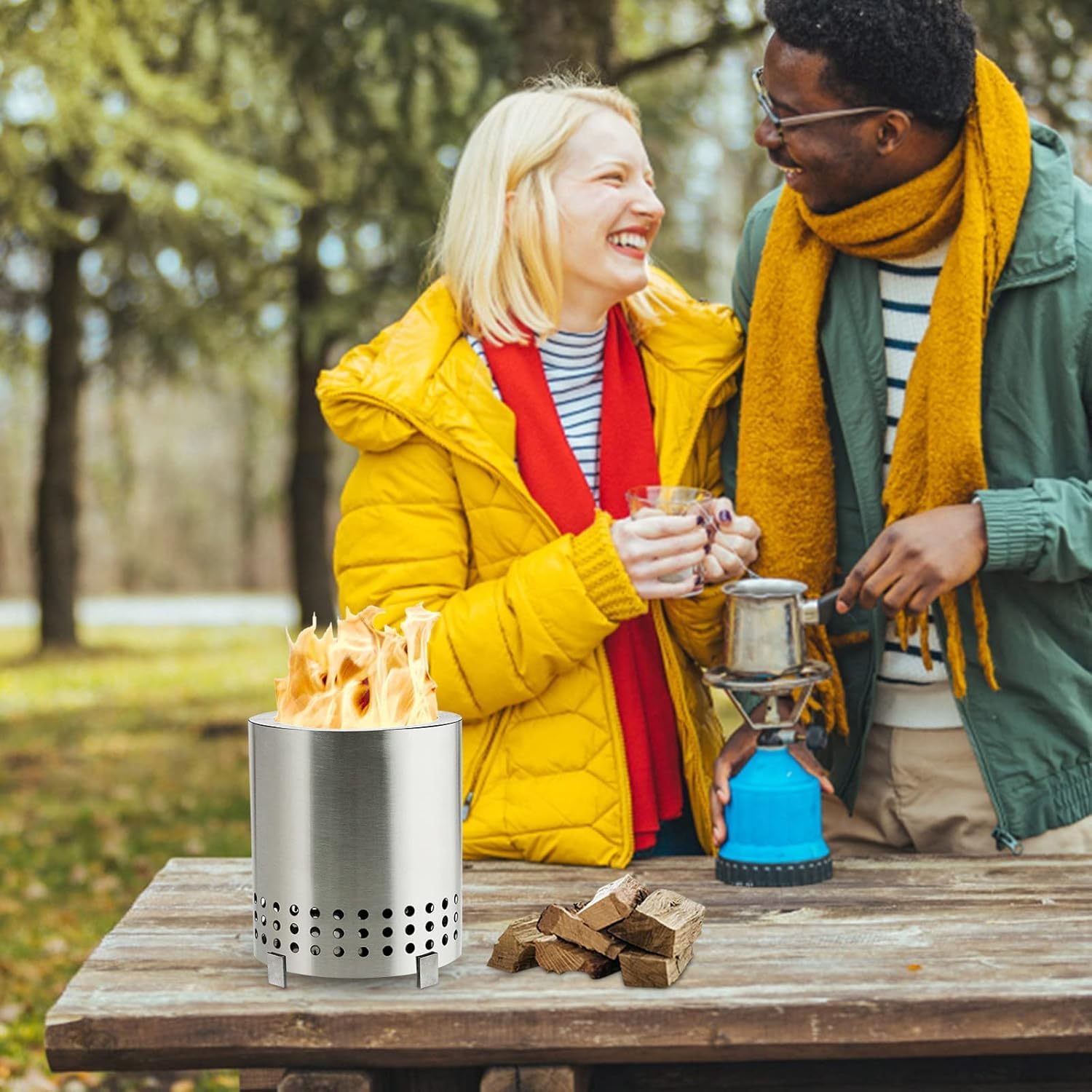 Tisch-Feuerstelle Aus Edelstahl – Rauchfrei & Tragbar Mit Zubehör-Set Für Camping & Garten