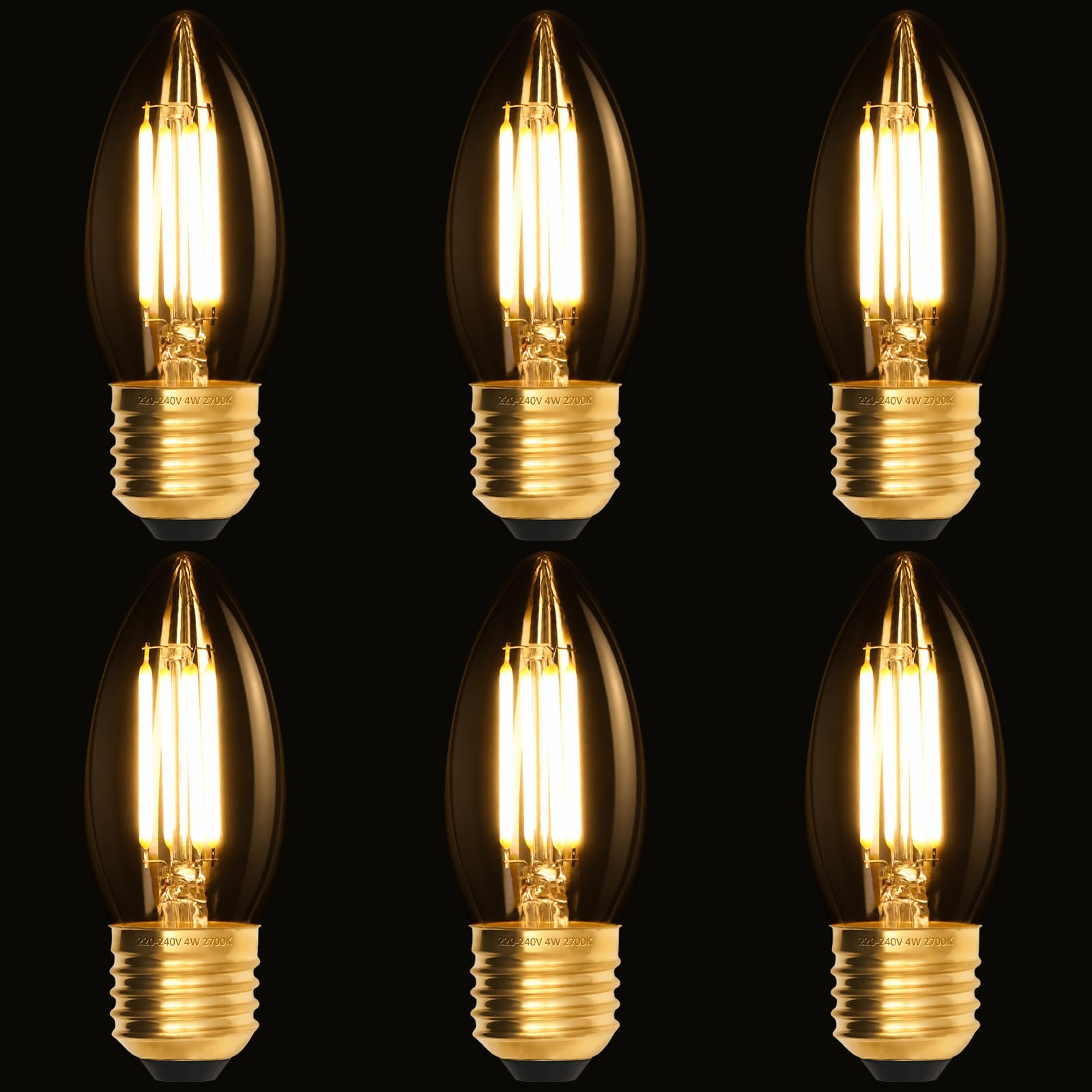 scicent 6 Pack E27 Screw Bulbs Dimmable, E27 LED Bulb, C35, 4W, 2700K, Clear Glass, Vintage Light Bulb, Screw in Light Bulb