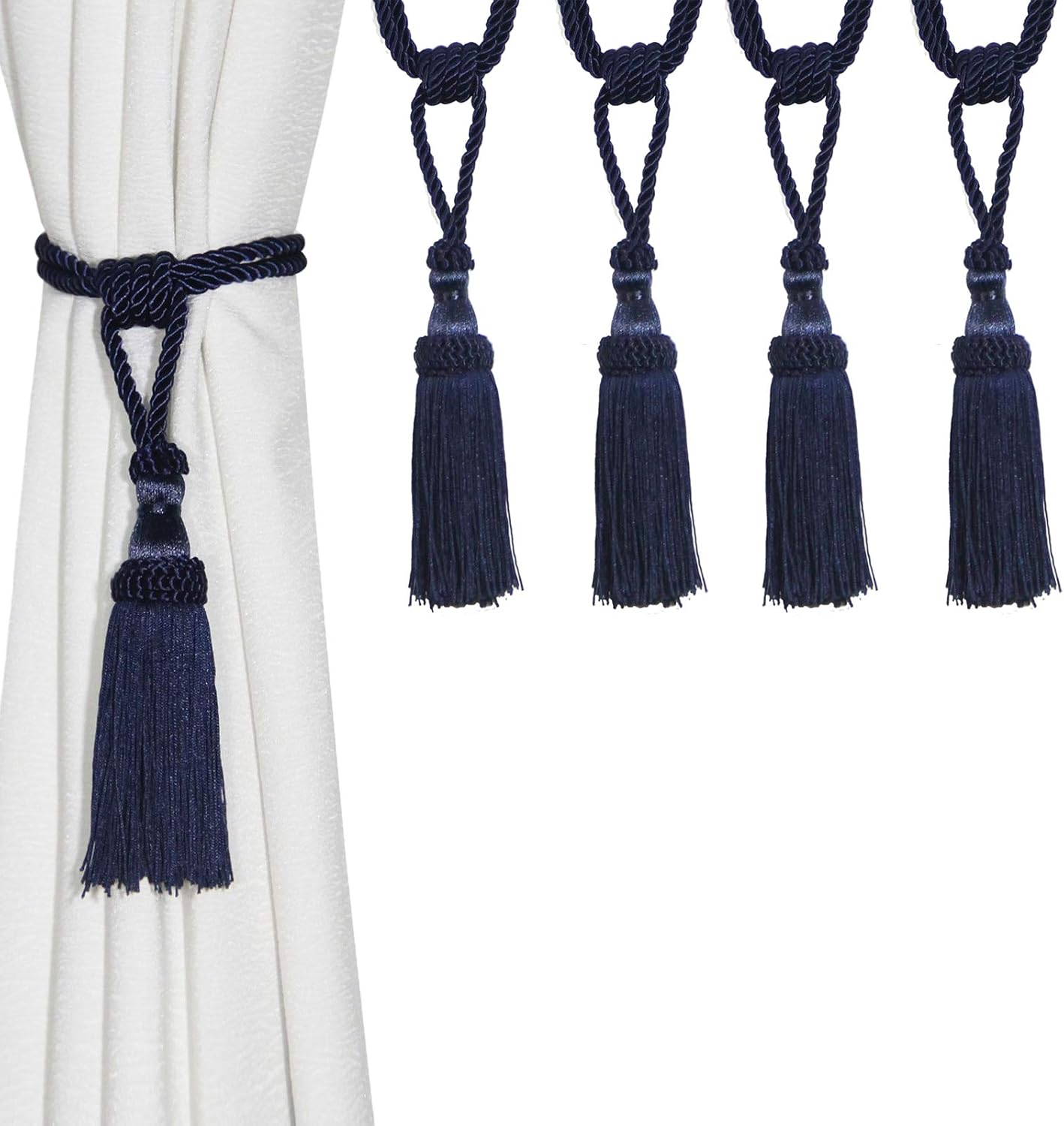 Amazon 4個 カーテン タッセル 手作り ホールバック ホーム オフィス 装飾 ネービー カーテン オンライン通販