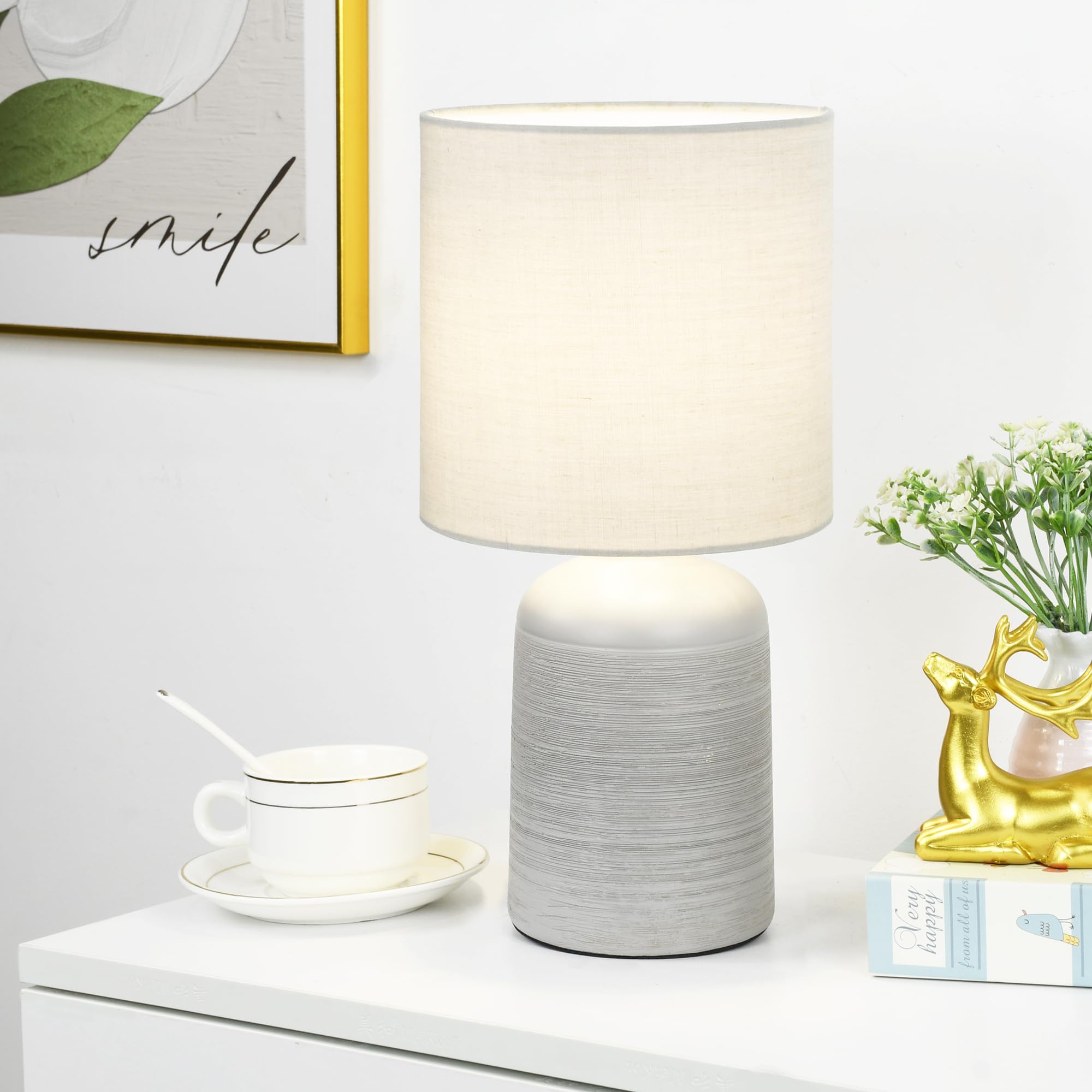 Photo 1 of Lampwell Maye Small Ceramic Table Lamp for Living Room and Bedroom,Modern Kids Night Table Lamp,?6.3×H13IN,Bulb Excluded,Light Grey