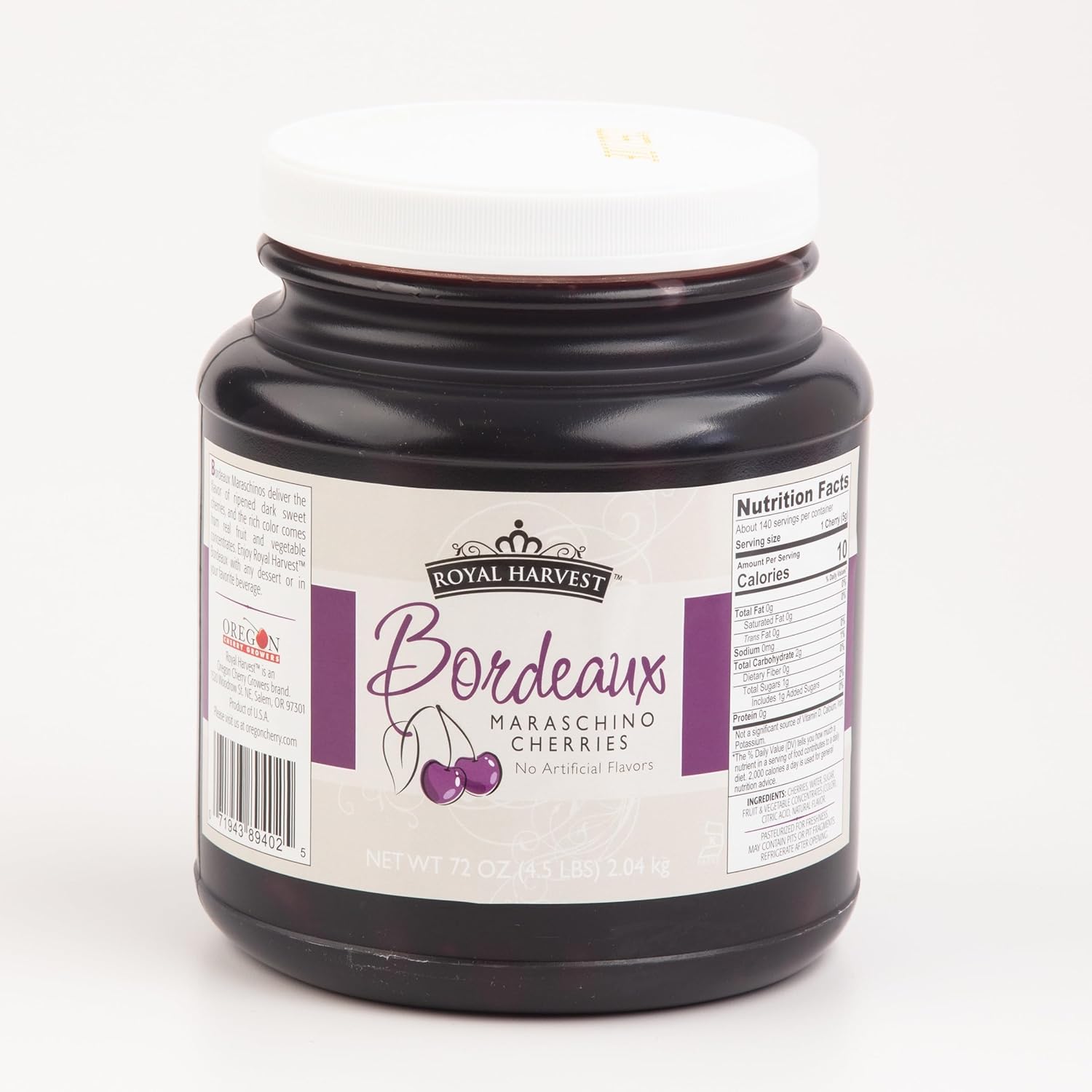 Royal Harvest Bordeaux Maraschino Cherries - Natural Color, Sugar-Sweetened, 2 Cherry Jars - Each 72 oz - 100-120 Cherries Per Jar - Perfect for Cocktails and Desserts