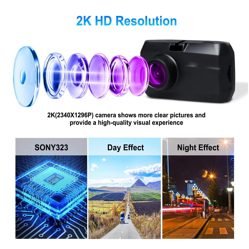 Vsysto 2K WiFi Dashcam – Mini Auto DVR Met Sony323 Lens, Dubbele USB Oplader, G-sensor, Lusopname – Geschikt Voor 16-128GB C10-kaart (niet Inbegrepen)