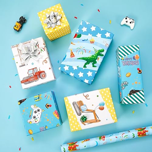 Vista 204 de WERNNSAI Rollos de papel de regalo de dinosaurios, 3 rollos de papel de regalo de dinosaurio rosa de 17 x 120 pulgadas, para bebés, niñas, Pink