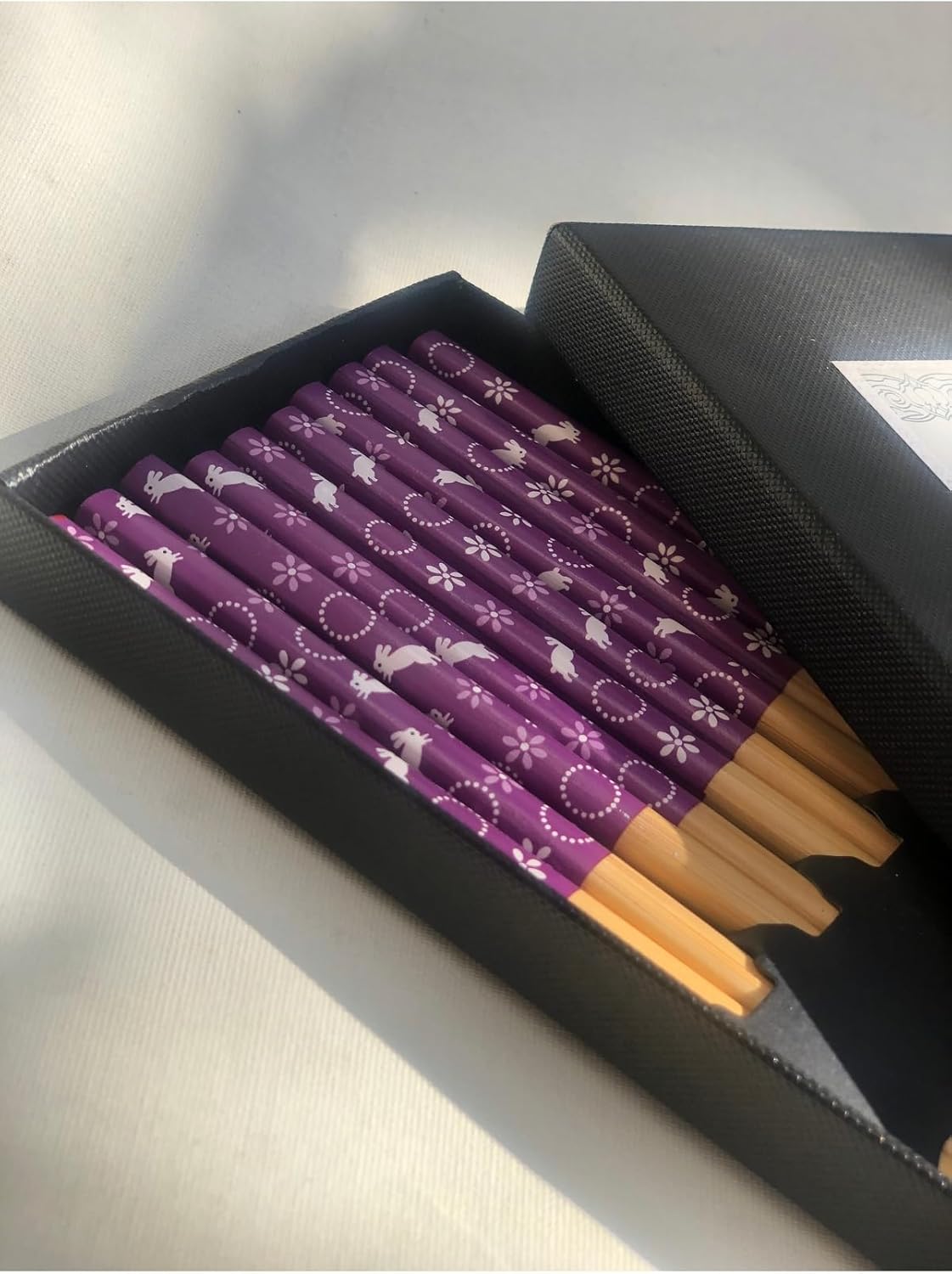 Japanese Bamboo Chopsticks Rabbit Design 5 Pairs Boxed Reusable Chopstick Set - Patterned