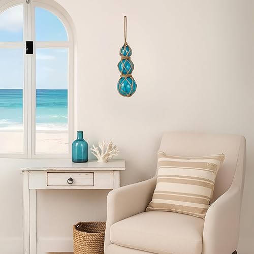 Miniatura 2 de Flotadores de pesca de vidrio Flotadores de vidrio japonés aguamarina de 2 a 4 pulgadas Bola de cuerda náutica con corcho Hilo de 3 Hilo