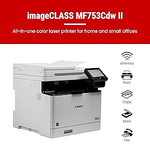 Canon Color imageCLASS MF753Cdw II - Wireless Duplex Laser Printer, All-in-One with Scanner, Copier, Fax, Auto Document Feeder, 3 Year Limited Warranty, 35 PPM