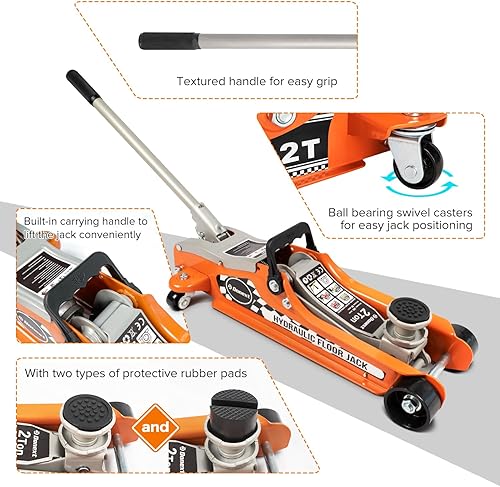 Miniatura 4 de Donext Gato de piso de 2 toneladas, gato hidráulico de piso de carreras de perfil bajo, liberación lenta, construcción de acero resistente, rango de