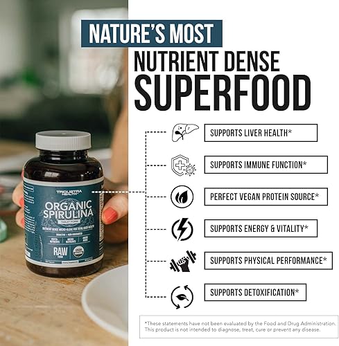 Vista 4 de Tabletas de espirulina orgánica (360 tabletas) – Hecho con Parry® Spirulina, la mejor espirulina del mundo, mayor densidad de nutrientes –