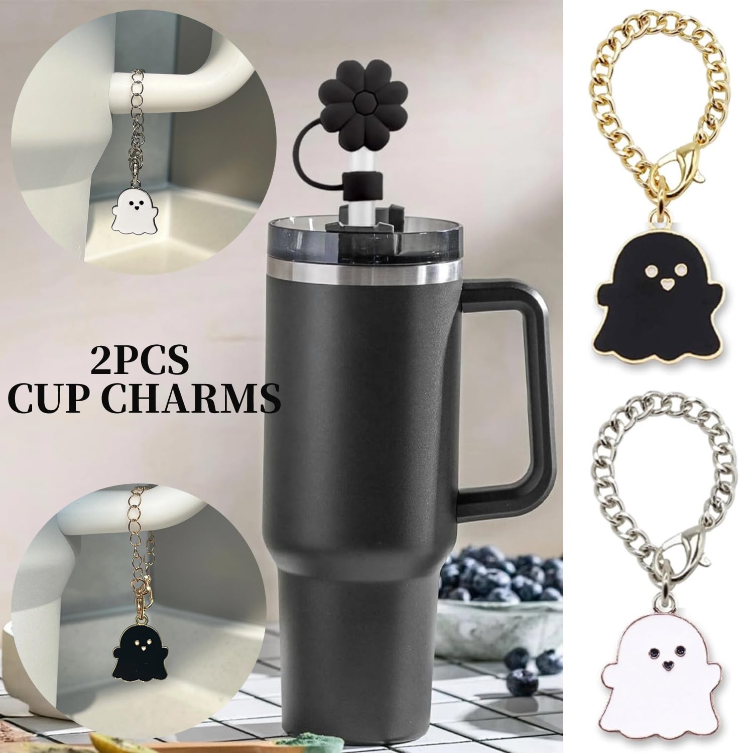 LA KEN DU Charms For Stanley Cup – Glow In The Dark Cat Theme Lid Accessories For 30oz & 40oz Tumblers