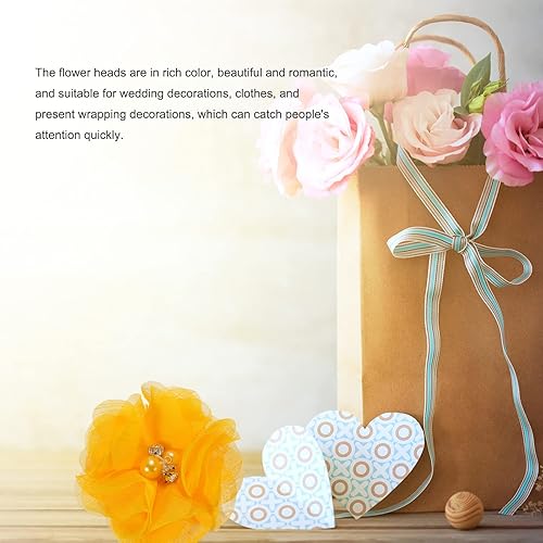 Miniatura 5 de MECCANIXITY Cabezas de flores artificiales de gasa con diamantes de imitación, flores de imitación de color amarillo dorado de 2 pulgadas