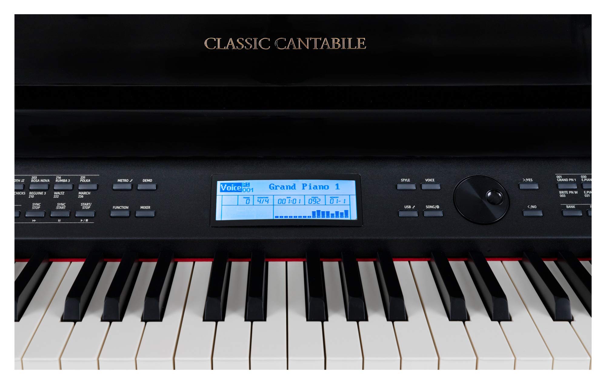 Classic Cantabile GP-A 810 Digitalflügel (88 Tasten mit Hammermechanik, 3-fach Sensorik, 1200 Voices, 270 Styles, Bluetooth, 38 Effekte, Dämpfersimulation, 3 Pedale) schwarz Hochglanz | 88 gewichtete Tasten mit Graded Hammer-Tastatur und 3fach-Sensorik, T