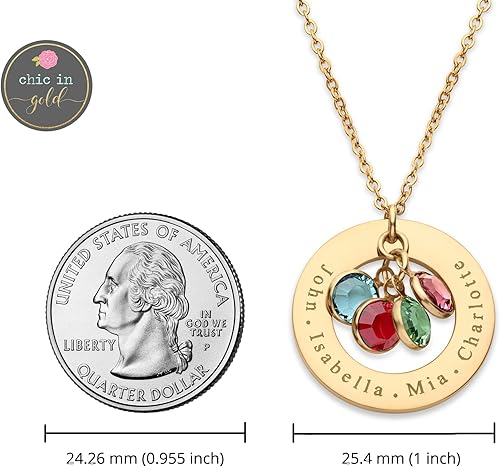 Miniatura 5 de Birthstone Necklace for Mom 1 to 5 Kids Names and Birth Month Stones, Custom Family Jewelry for Women, Personalized Birthday Day, Mother's Day Gift