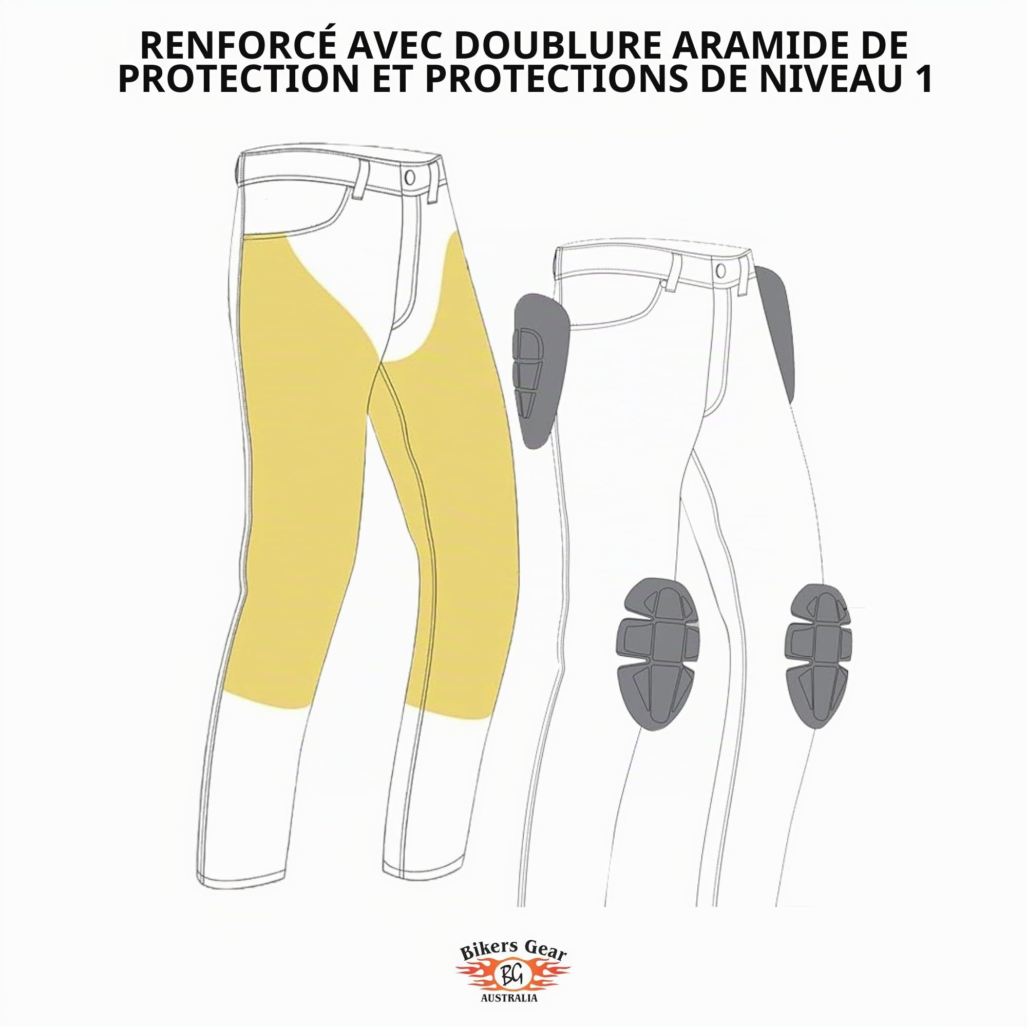 Bikers Gear Blue Stetch Jeans - Jean de Moto pour Homme avec Doublure en Kevlar et Protection CE Amovible Bleu délavé - Droit - Homme
