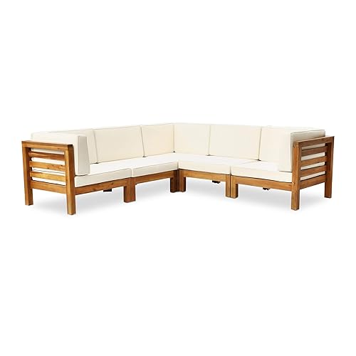 Outdoor V-Shaped Sectional Sofa Set - 5-Seater - Acacia Wood
