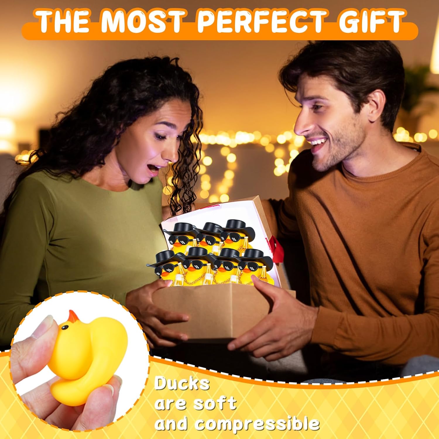 2pcs Rubber Duck Set with Cowboy Hat, Beer Glasses, Sunglasses & Gold Necklace for Car Dashboard Decoration - Squeezable Fun Accessory with Adhesive Stickers