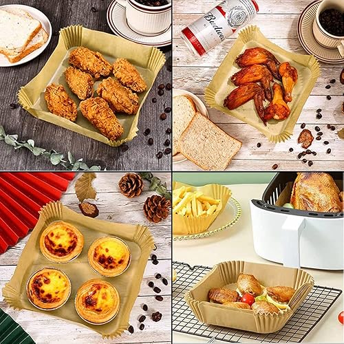 Miniatura 6 de Forro de papel pergamino desechable antiadherente para freidora de aire, 80 unidades, papel pergamino cuadrado a prueba de aceite de 6.3 pulgadas a