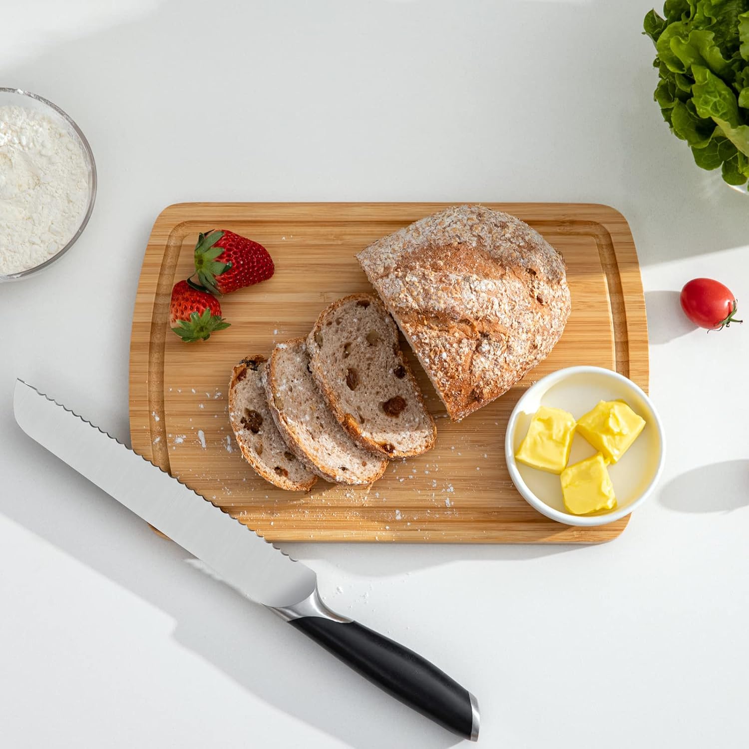 OAKSWARE Pre-Oiled Bamboo Cutting Board, Kitchen Chopping Boards with Juice Groove for Meat, Cheese, Fruit & Vegetables- Alpine Bamboo Butcher Block Carving Board…