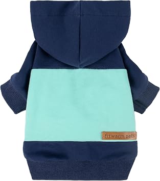 Fitwarm Color Block Dog Hoodie, Doggy Winter Clothes for Small Dogs Boy, Dog Sweatshirt with Hood, Lightweight Pet Hoodie, Royal Blue, Light Blue, Large