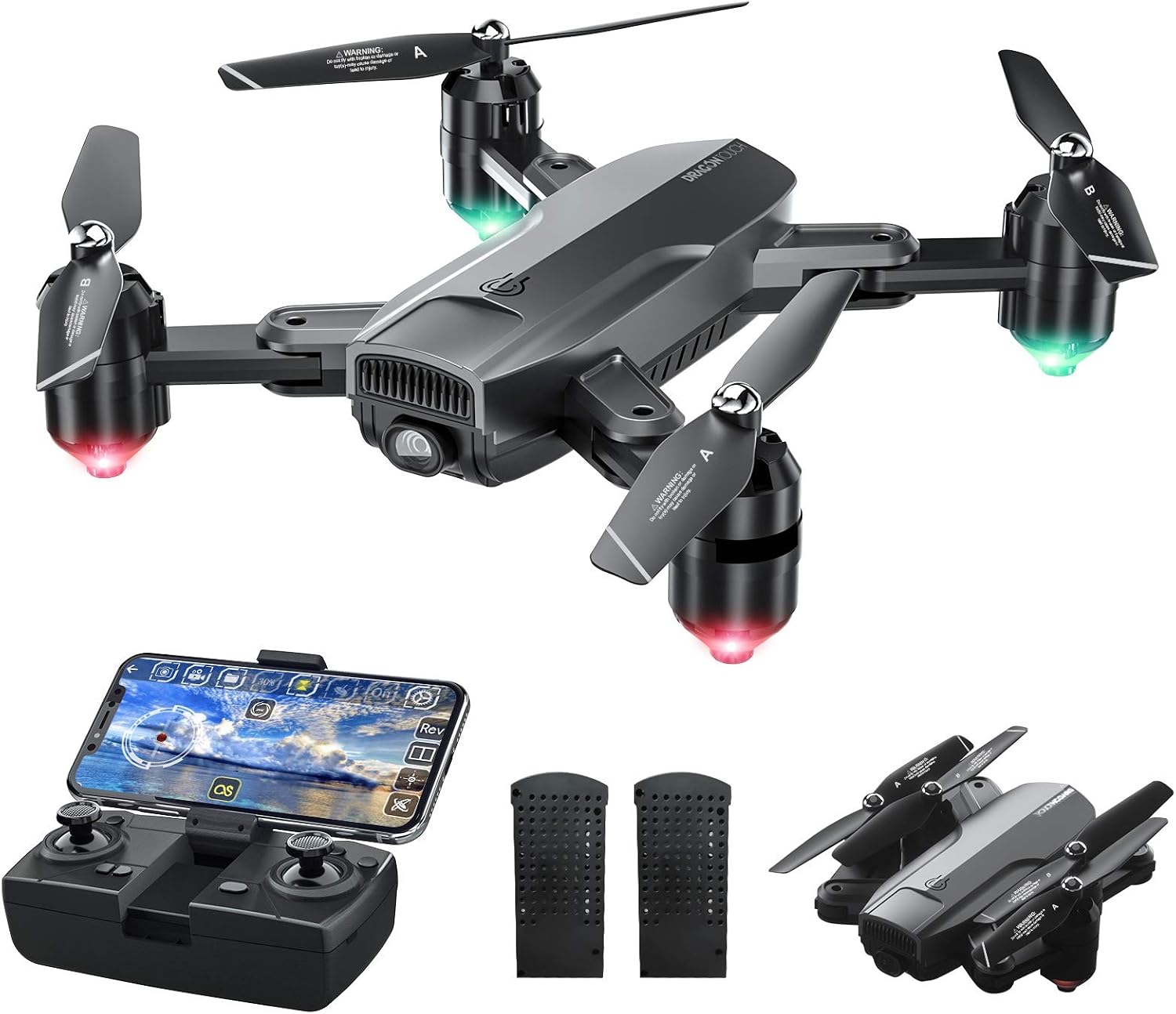 Foldble Drones with Camera for Kids and Adults - Dragon Touch DF01 RC Quadcopter 1080P HD FPV Live Video 2 Batteries and Gravity Sensor, Voice Control, Gesture Control, Altitude Hold, Headless Mode