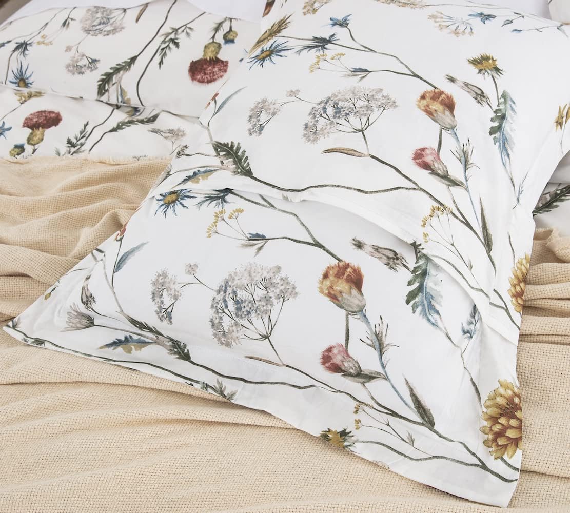DAUAOTO Floral Garden Cotton Shams Pillow Cover 2 Pieces Set 20"x26" Standard Size Pillowcases, Aesthetic Botanical Flower Pattern