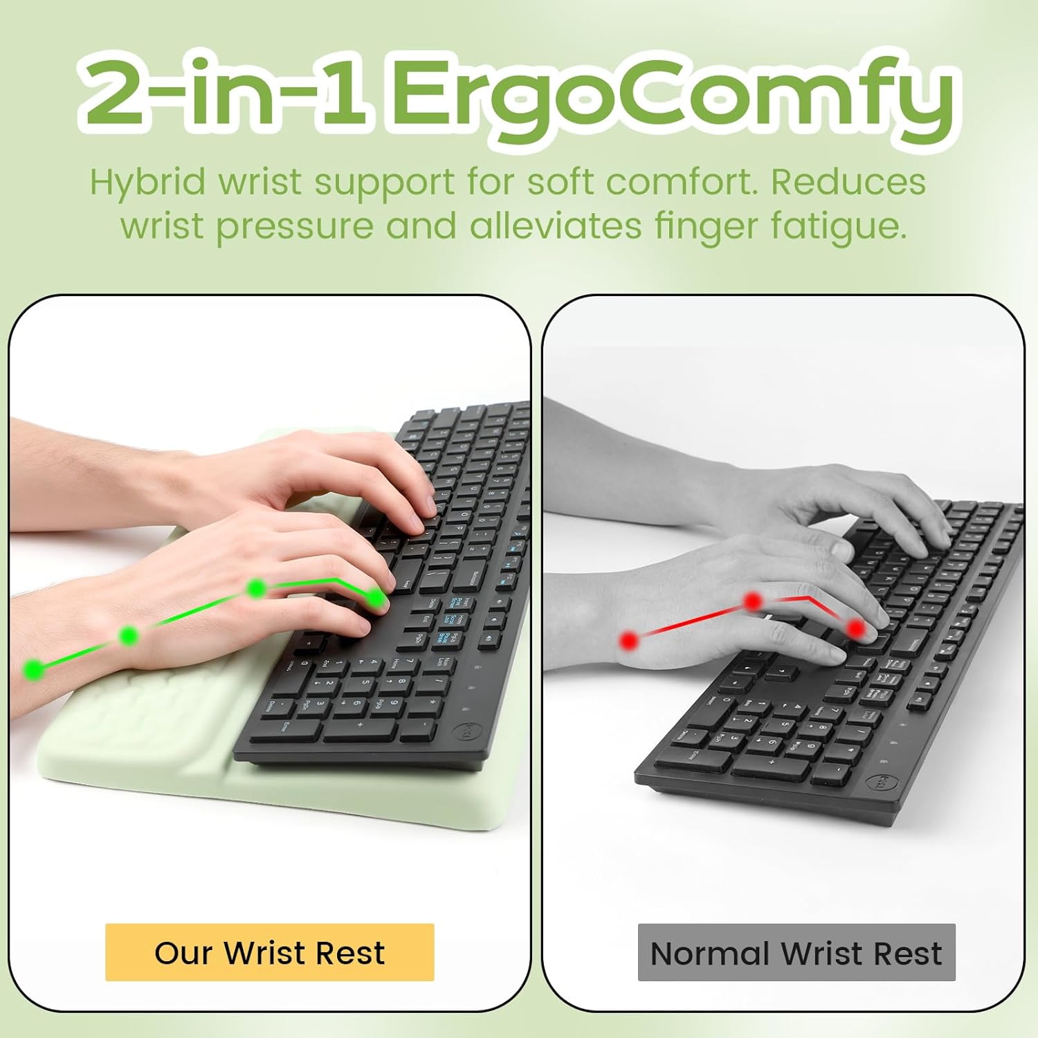 Keyboard Wrist Rest with Ergonomic Height - Computer Keyboard Stand & Soft Cushioned Pad for Wrist Pain Relief - Non-Slip Typing Support for Office, Gaming & Home(Green)