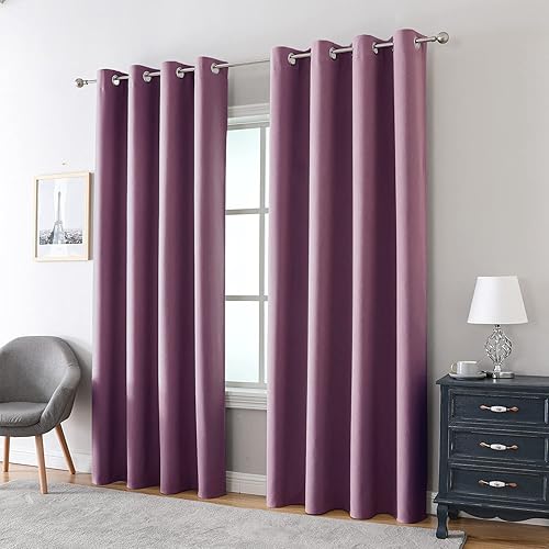 Rutterllow Blackout Curtains for Bedroom, Thermal Insulated Noise Reducing Window Drapes for Living Room, Grommet Top (52x95 Inch, Fuchsia)