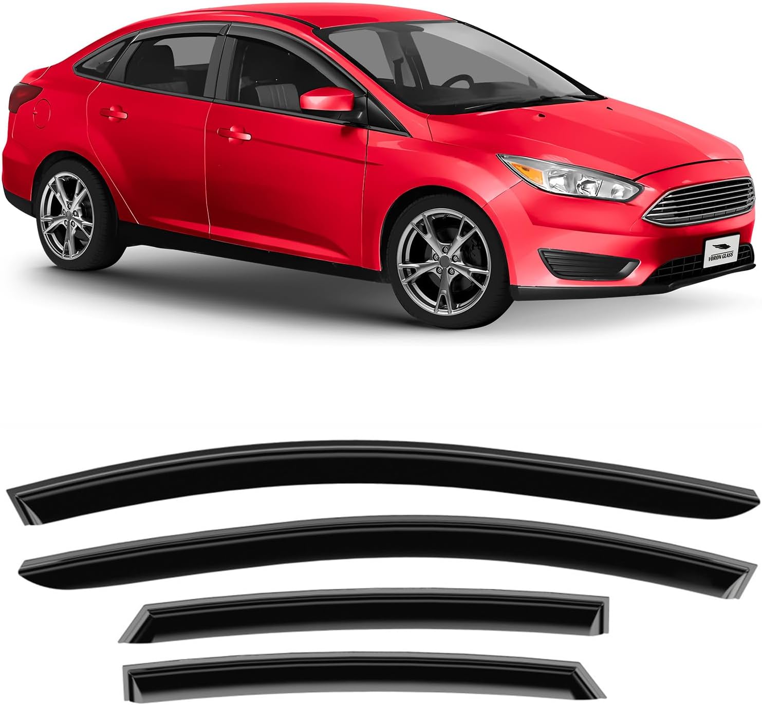 Voron Glass Tape-on Extra Durable Rain Guards for Ford Focus 2012-2018, Window Deflectors, Vent Window Visors, 4 Pieces - 120188