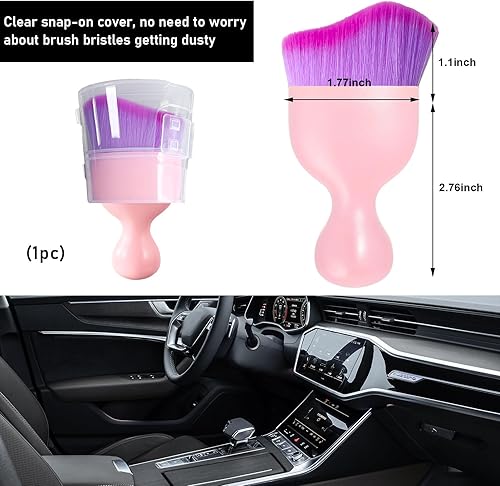 Vista 104 de Ziciner Cepillo de detalles para automóvil, cerdas suaves curvas, colectores de polvo de eliminación automática, tablero universal del vehículo