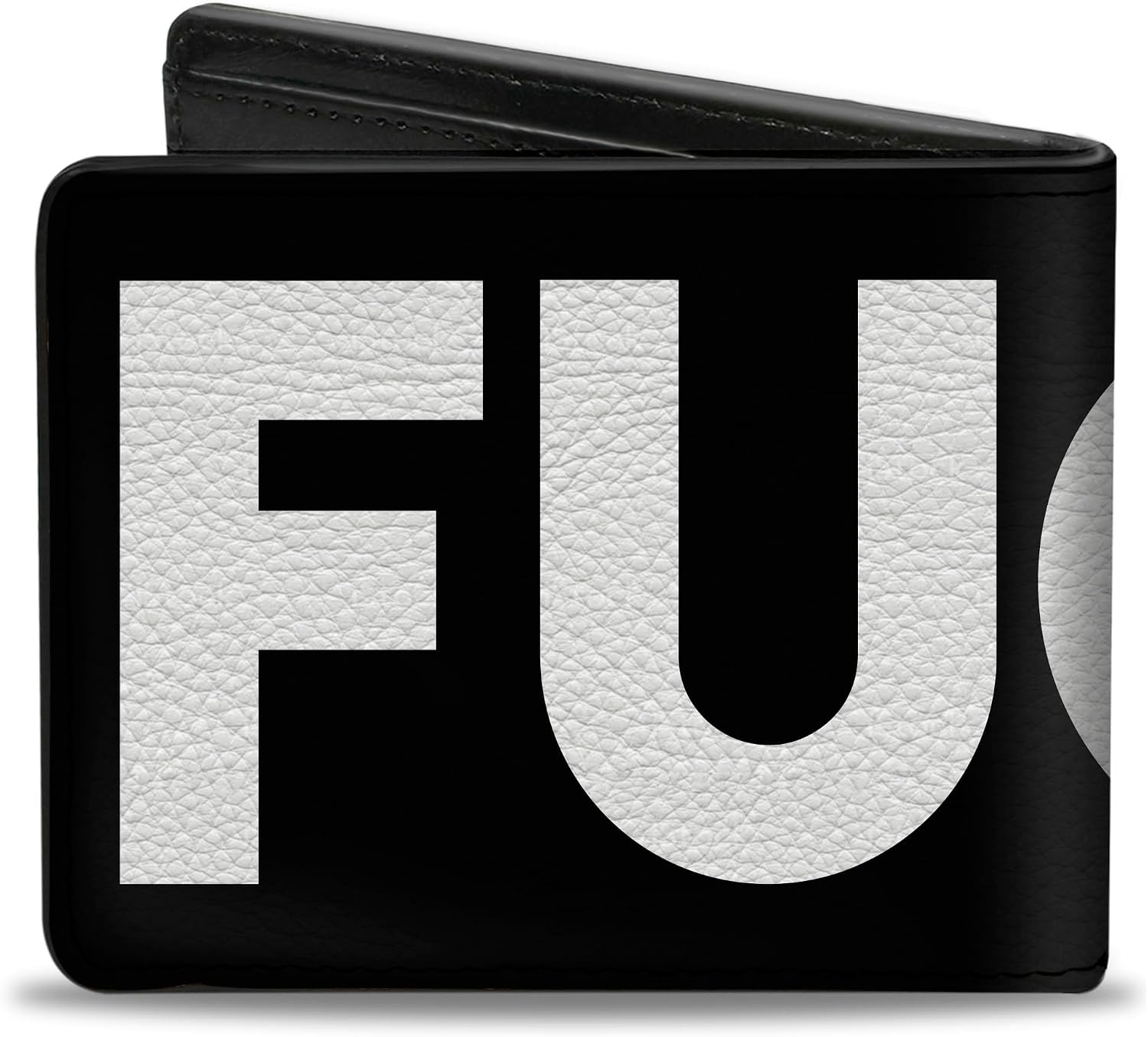 Buckle-Down Men's Wallet, Bifold, Black White, Vegan Leather, Fuck Quote, 4.0" x 3.5"