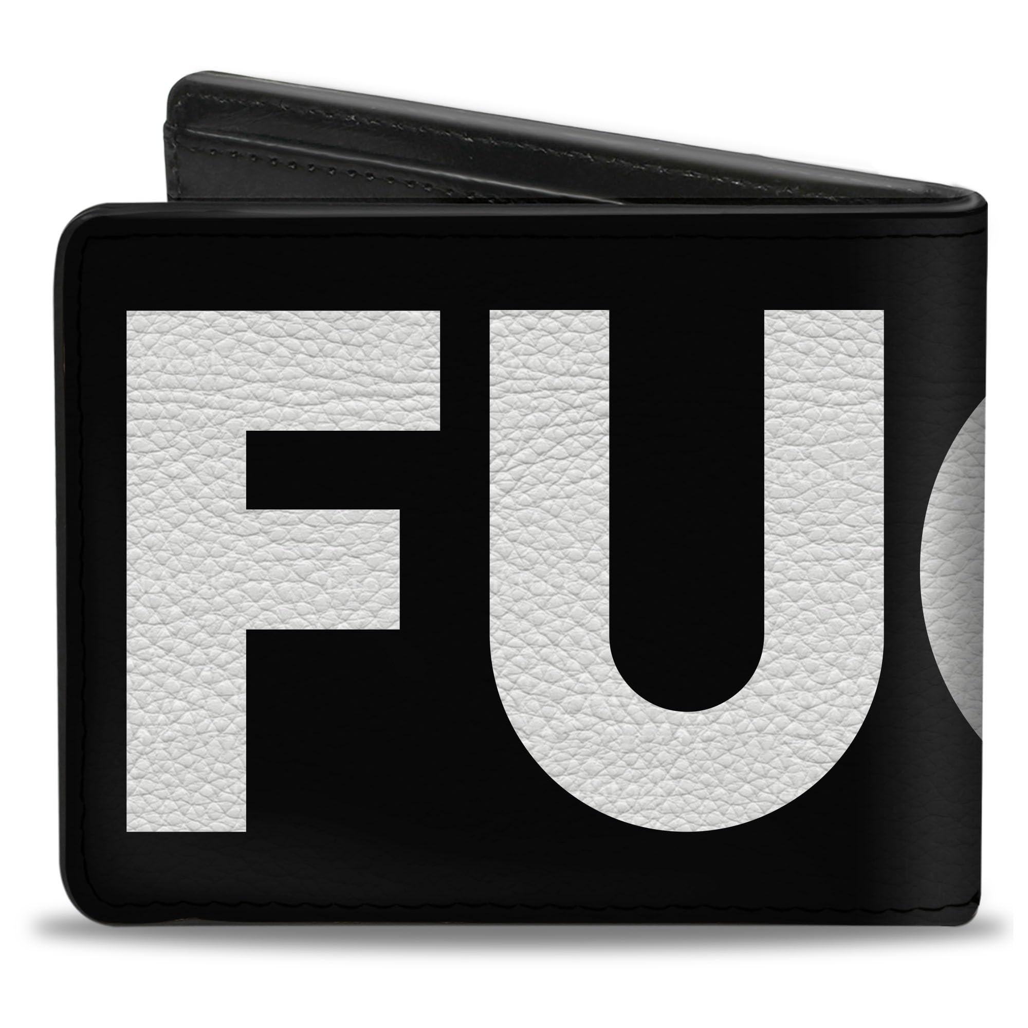 Buckle-Down Men's Wallet, Bifold, Black White, Vegan Leather, Fuck Quote, 4.0