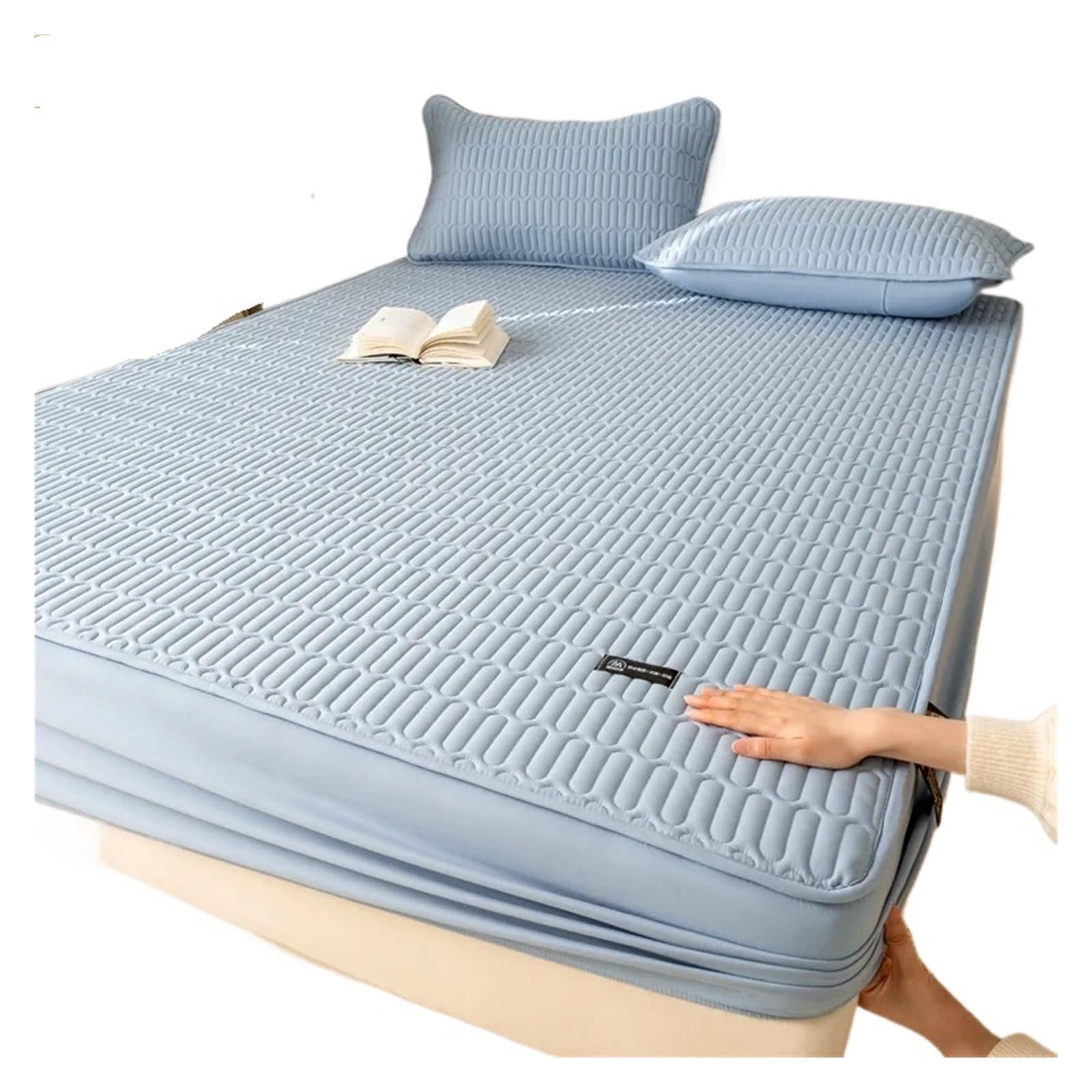 Cubre Colchon Funda de colchón Impermeable Fibra algodón, sábana Bajera Ajustable, Protector Individual, Doble, Queen y King (150/160/200)(Blue,120x200cm)