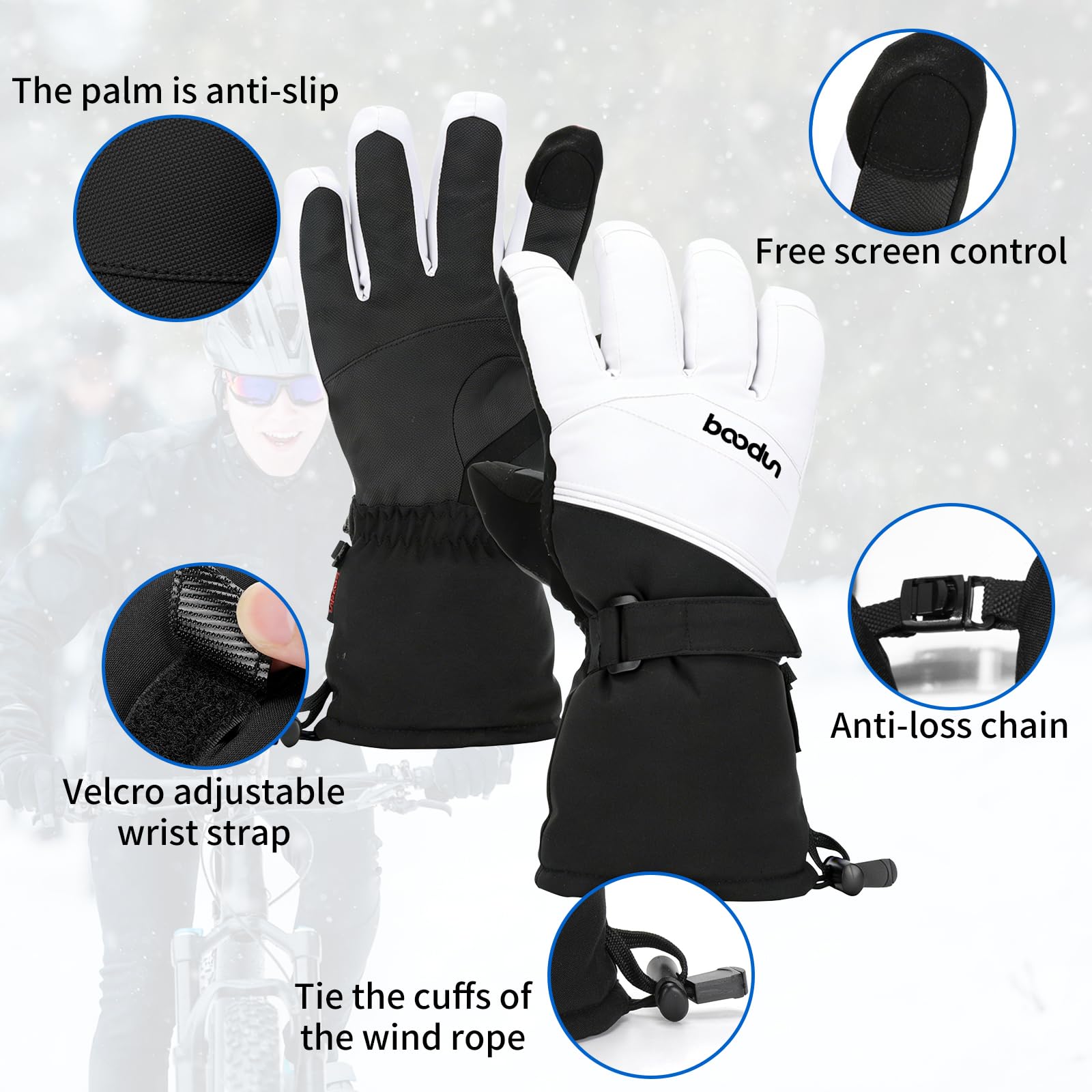 Guantes de esquí para hombre, guantes de invierno, impermeables, cálidos, para pantalla táctil, para hombre y mujer, ideales para ciclismo, equitación, correr, senderismo