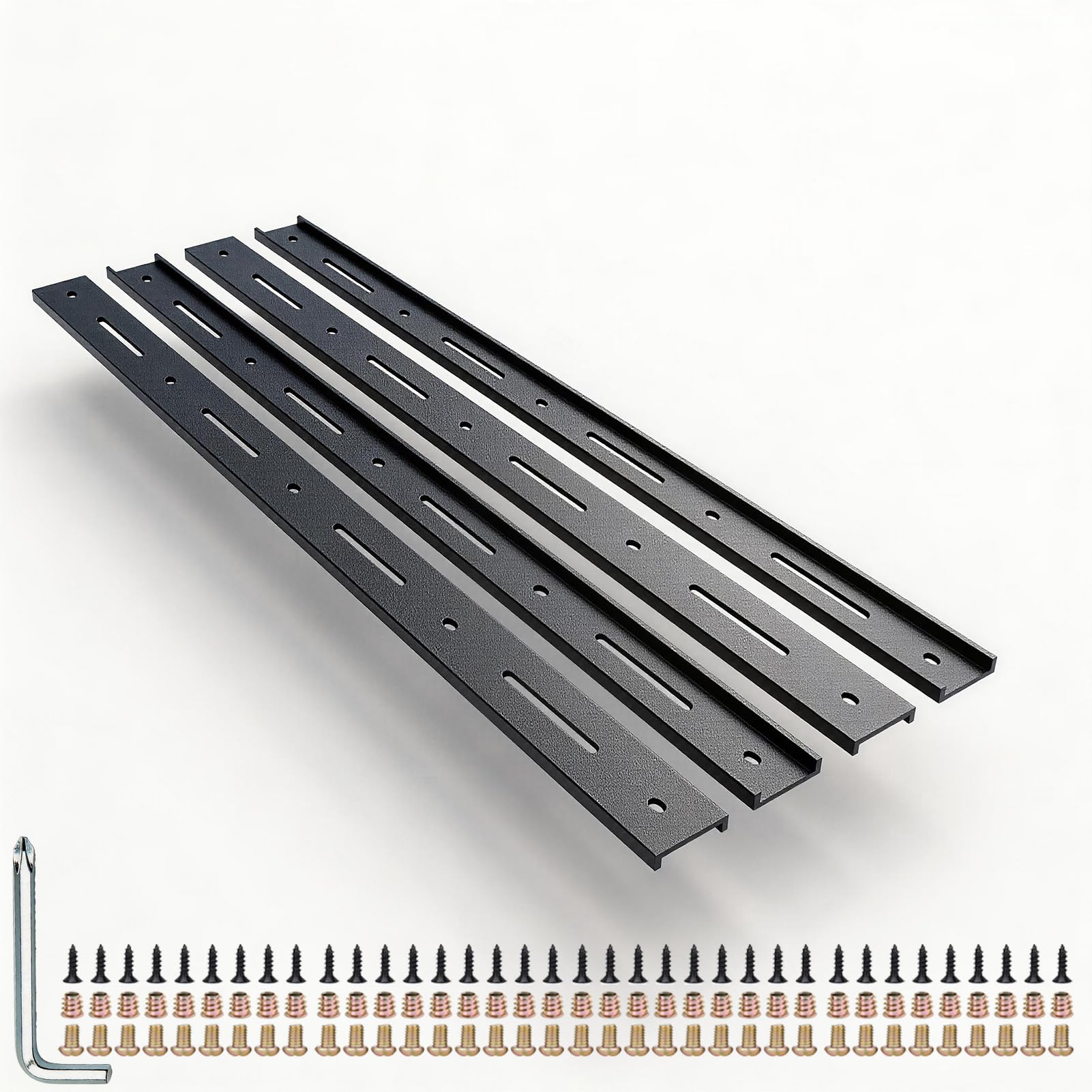 40 Inch C Channel Steel Support, Black Coat Finish Hidden Bracket for Table Top Live Edge Slab Woodworking - New Long Holes (Fits Different Width Boards) & 2 Types of Fixing Screws (Upgrade, 4 Pack)