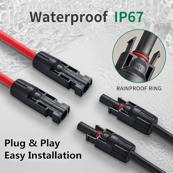 20 Feet 10 AWG Solar Extension Cables Fitted with Connectors