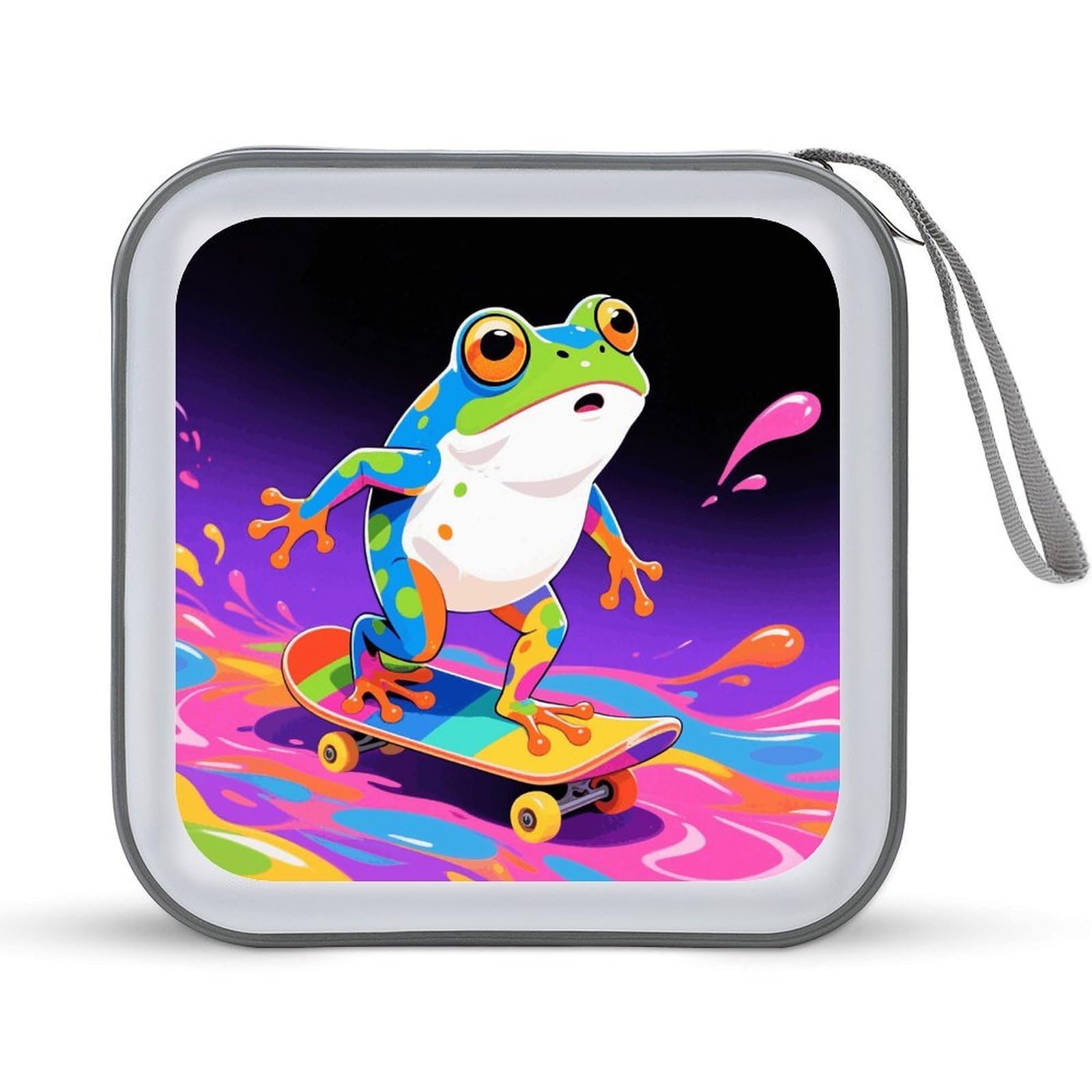 FodPand Frog CD Case with Zipper 40 Capacity DVD Case Holder Hard Plastic DVD Disc Storage Box Portable Disc Storage Organizer CD Wallet Bag Media Disc Wallet for Car Home