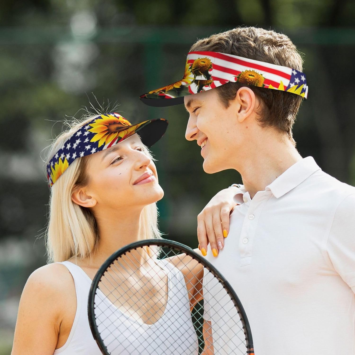 Sunflower and American Flag Print Foldable Sun Visor Hat Lightweight Adjustable Sun Visor Hat Outdoor Sports Cap for Adults Black