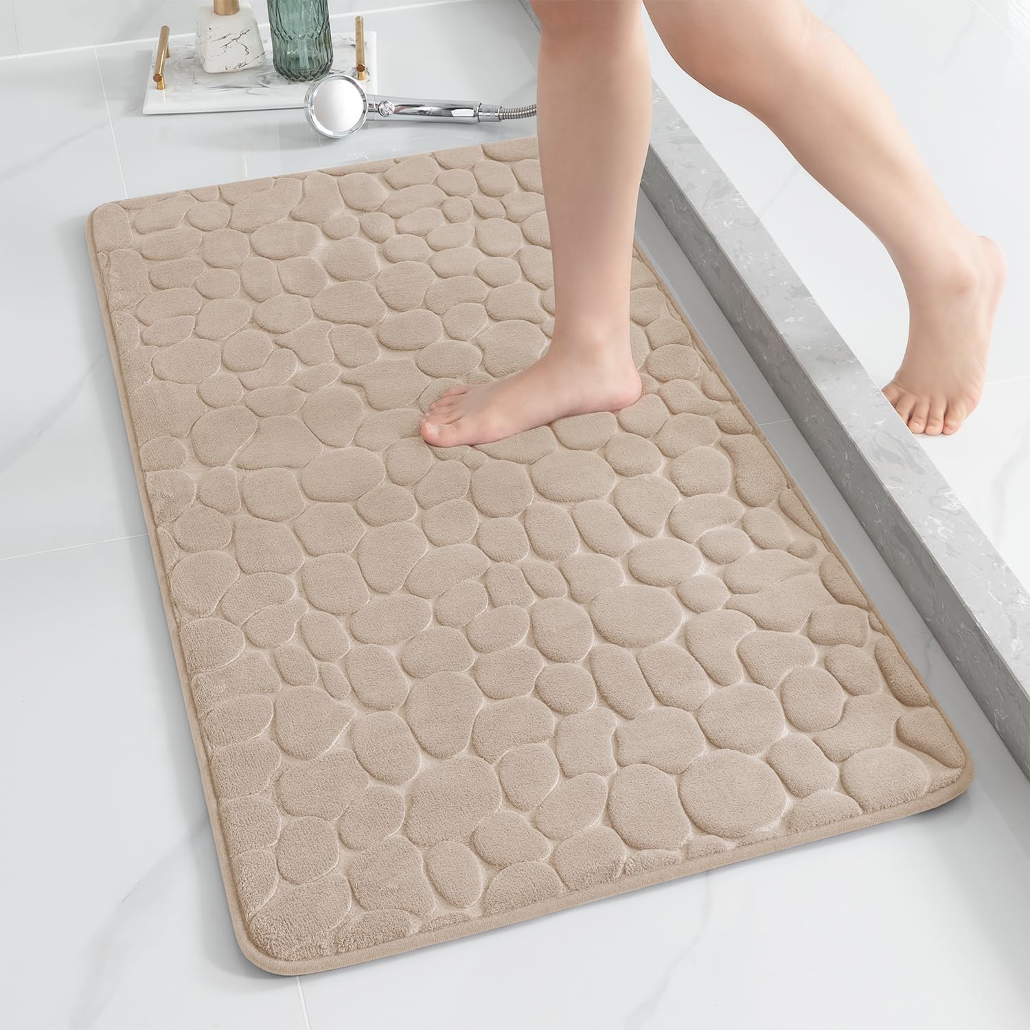 YIHOUSE Memory Foam Runner Rug, Cobblestone Bathroom Runner