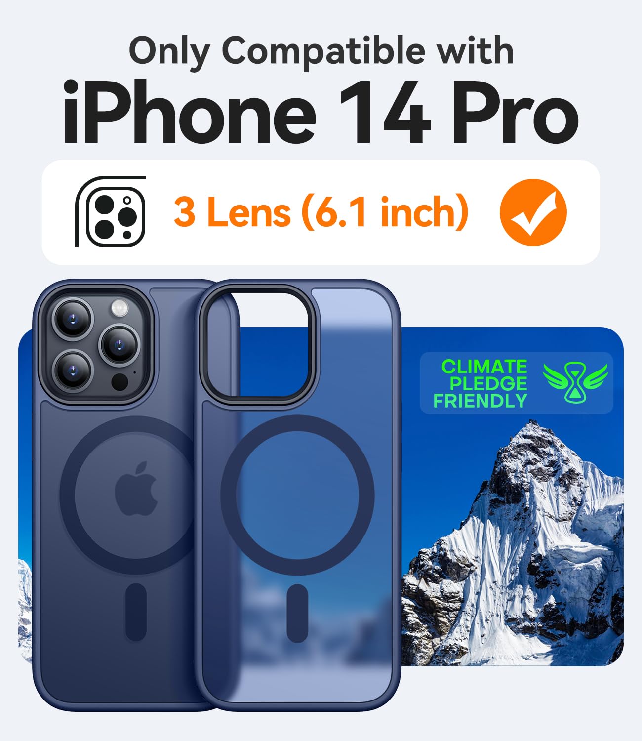 CANSHN Cover Magnetica Opaca per iPhone 14 Pro, [Compatibile con MagSafe] Custodia Traslucida Opaca Protettiva Sottile Antiurto 6,1 Pollici - Blu Scuro