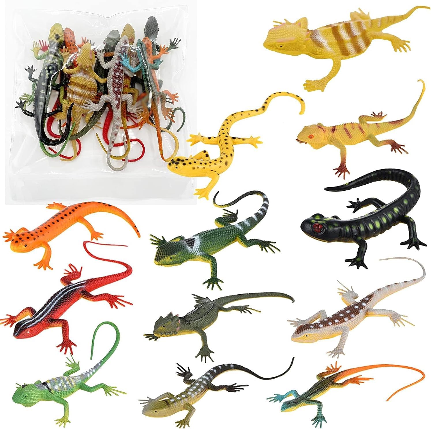 MRTURK REVHQ 12 Piece Plastic Lizard Toys Colorful Plastic Fake Lizards Artificial Model Reptile Lizard for Teens Adults Decoration Figure Educational Toys Halloween Party Favors Decoration