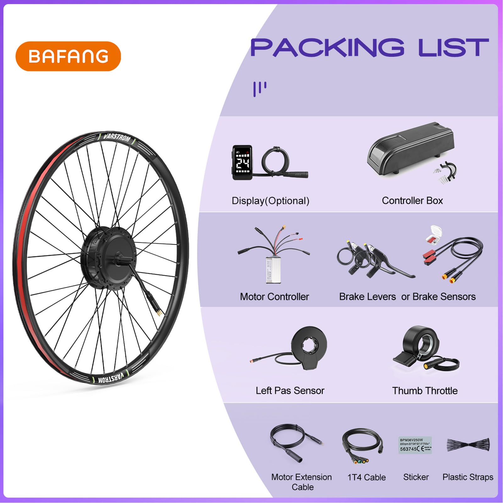 BAFANG 48V Kit Conversione Bici Elettrica G020 Motore Anteriore 20 26 29 | Kit Conversione E-Bike 28 Motore con Batteria e Display Opzionali - Motore Brushless per Bici City MTB con Dropout 97-103mm