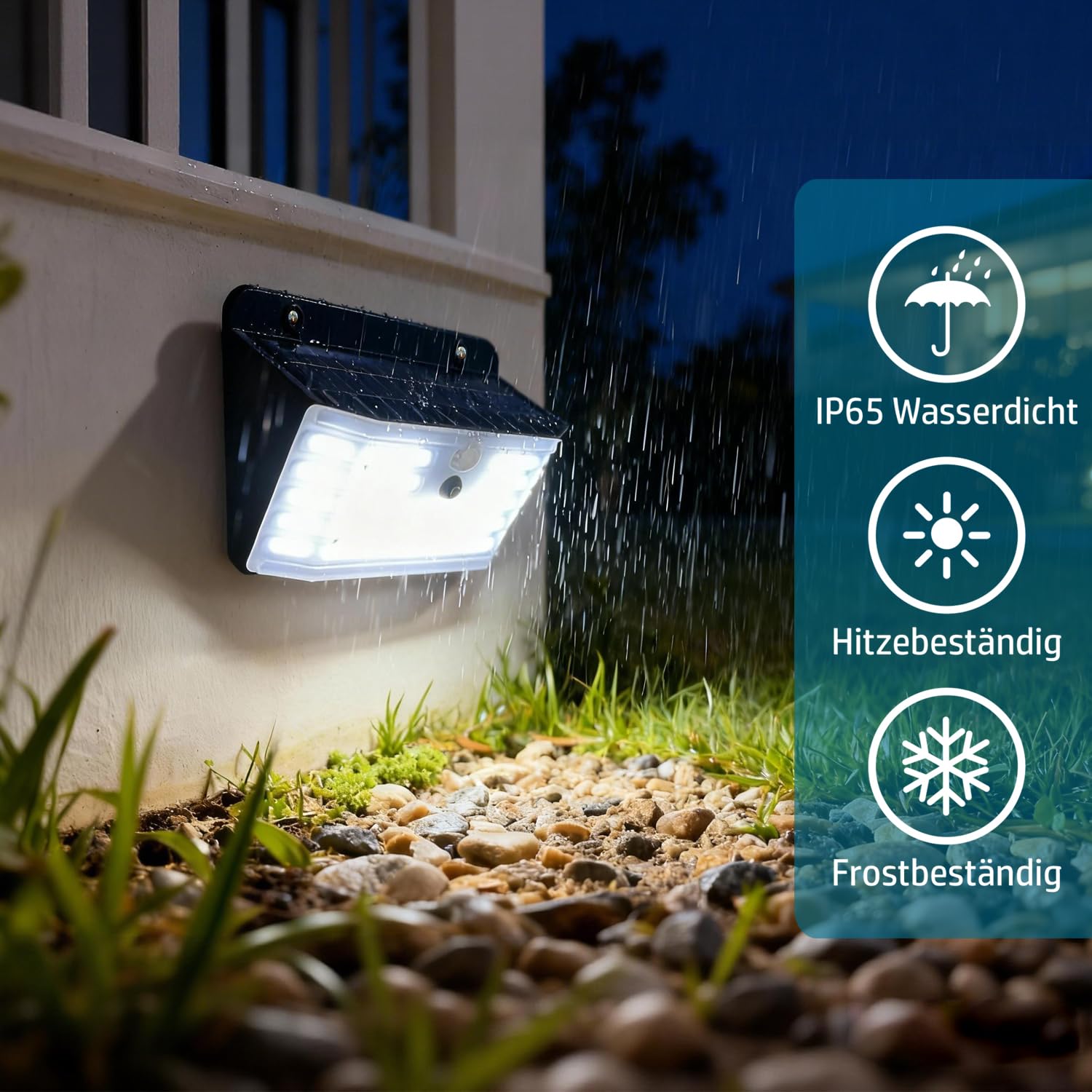 da LIGHT Solarlampen für Außen mit Bewegungsmelder, 114 LED, IP65, 8500K