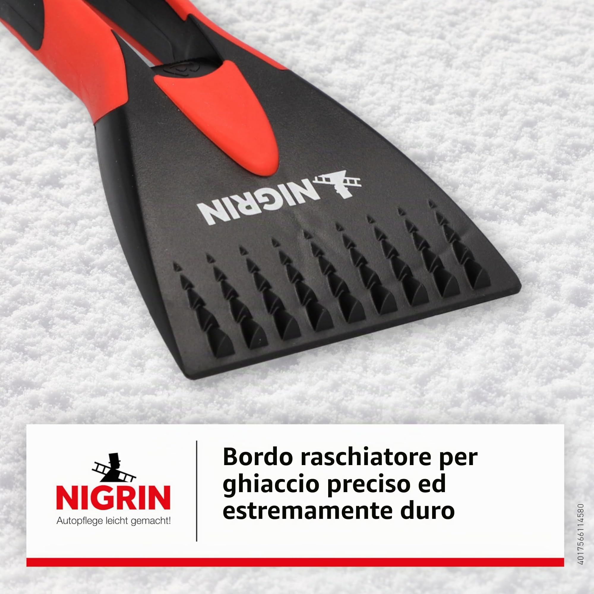 Nigrin Raschietto per Ghiaccio per Auto, Manico ergonomico Morbido, Nero e Rosso, 1 Pezzo