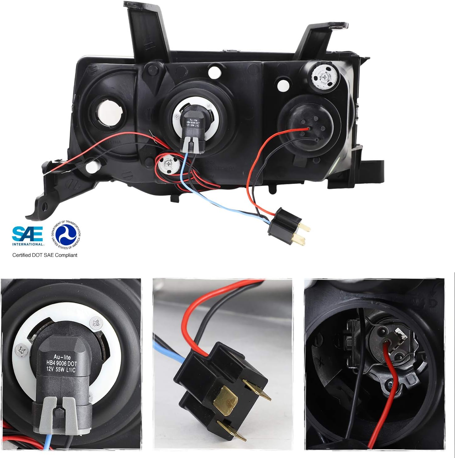 AKKON - For Scion XB BB Black Bezel Dual LED Projector Headlights Front Driver/Passenger Replacement Lamps