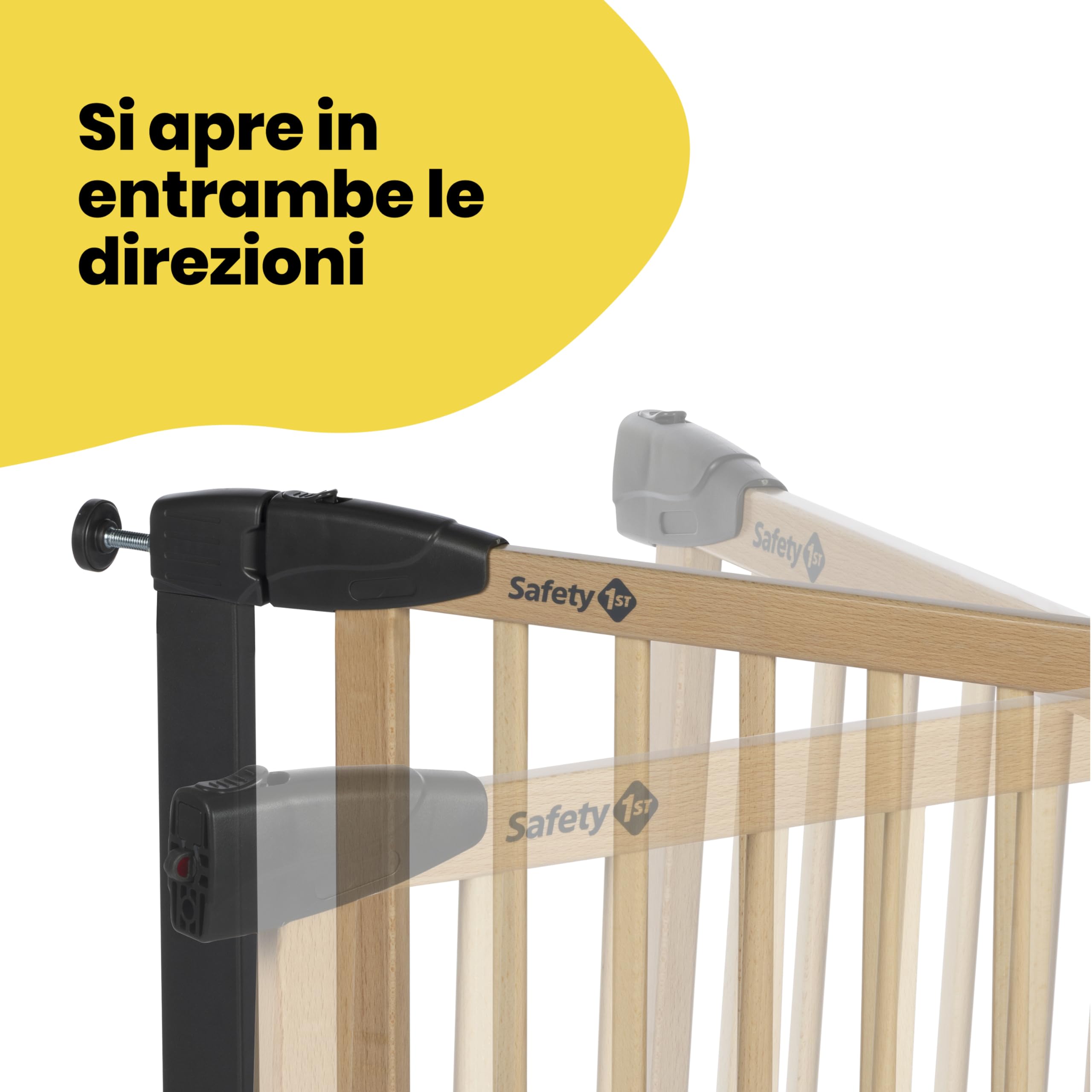 Safety 1st Simply Close Wood and Metal, Cancelletto per bambini, 73-80cm (max. 94cm), Senza viti né buchi, Apertura con una mano, Doppio sistema di chiusura, Cancelletto di sicurezza, legno e grafite