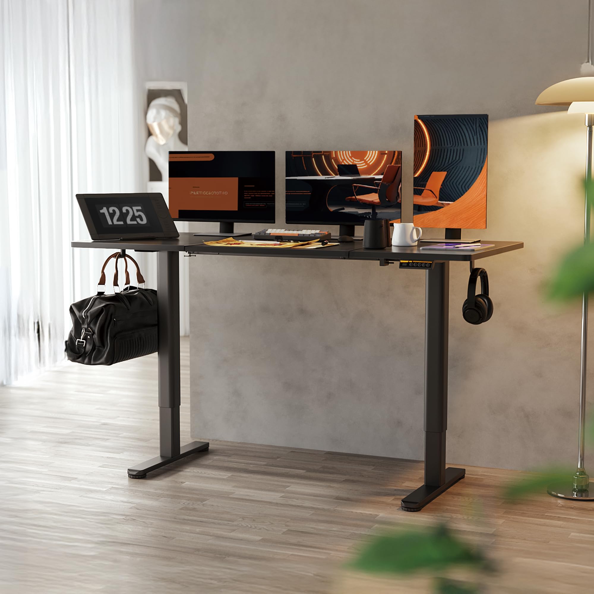 Claiks Höhenverstellbarer Schreibtisch Gestell mit Rollen, Tischgestell Höhenverstellbar mit 3 Memory-Funktion, Schreibtisch Gestell mit Starken Motor,Schwarz